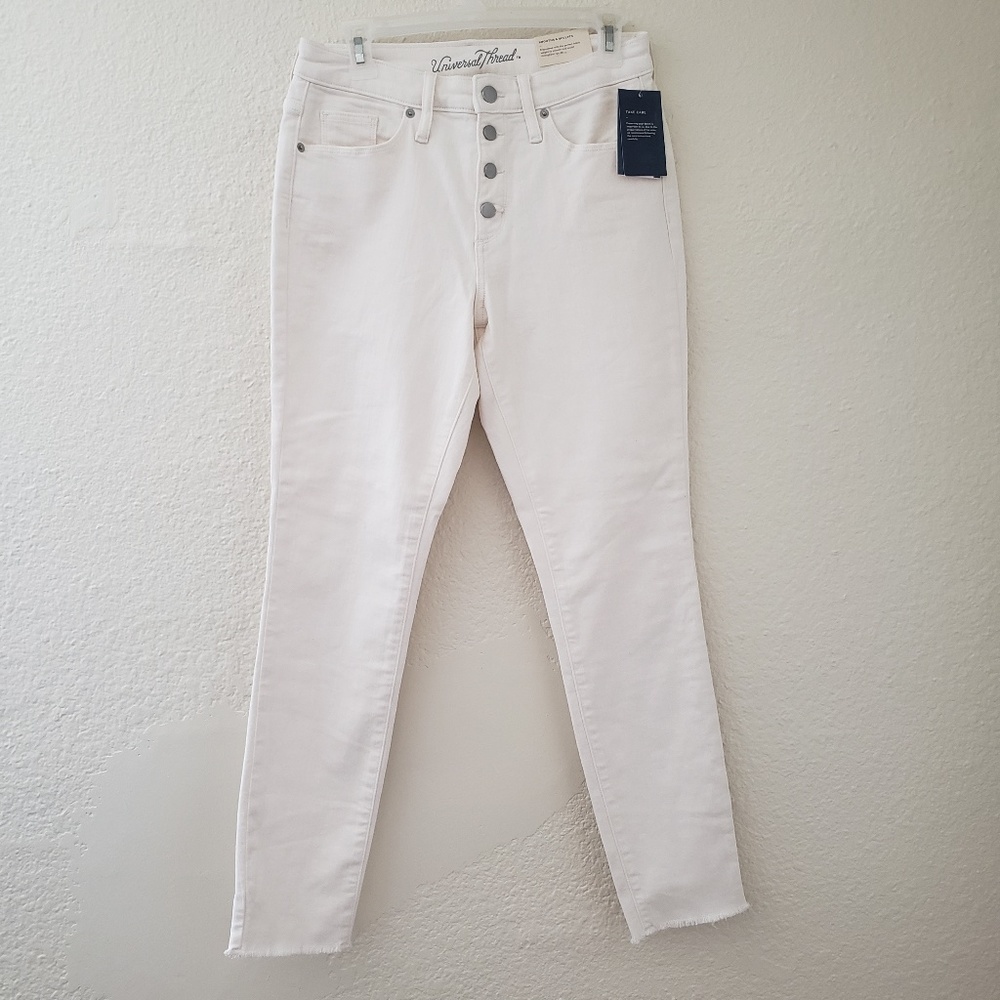 High-Rise Button Fly Fray Hem Skinny Jeans 6/28